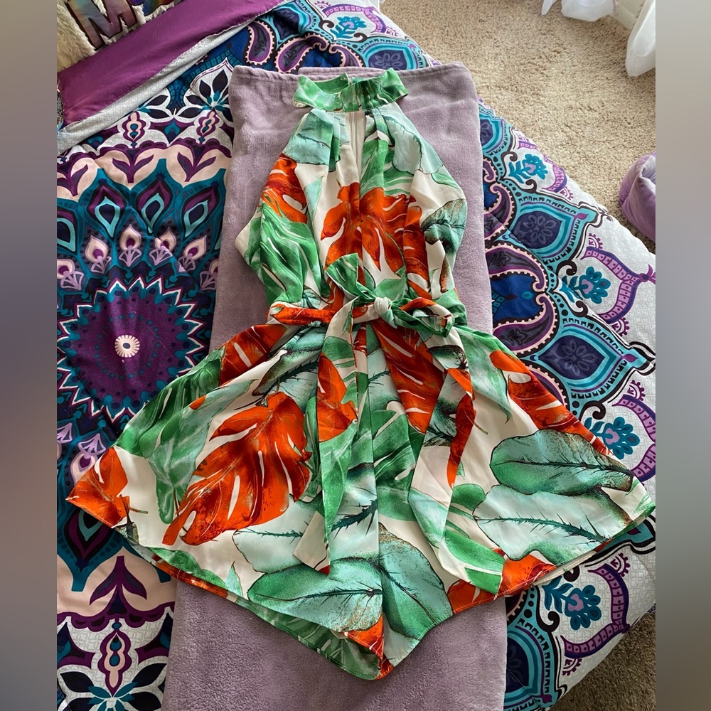 Tropical Print Halter Romper